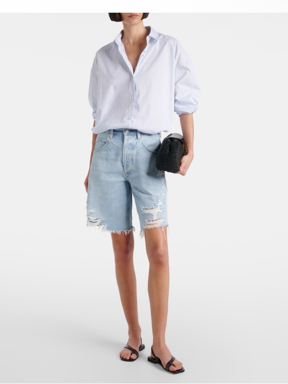 Citizens Of Humanity Light Blue Distressed Denim Bermuda Shorts